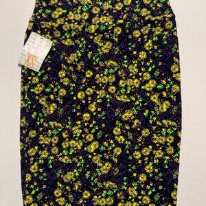 NWT LuLaRoe XS Cassie Pencil Skirt Floral‎ Geometric Yellow Purple Green (I)